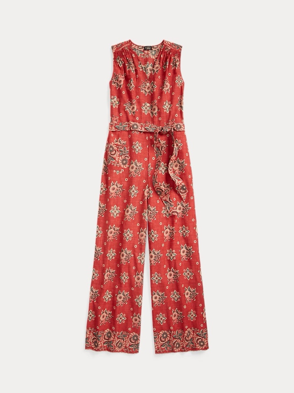 Double RL Sleeveless Red Floral Printed Jumpsuit